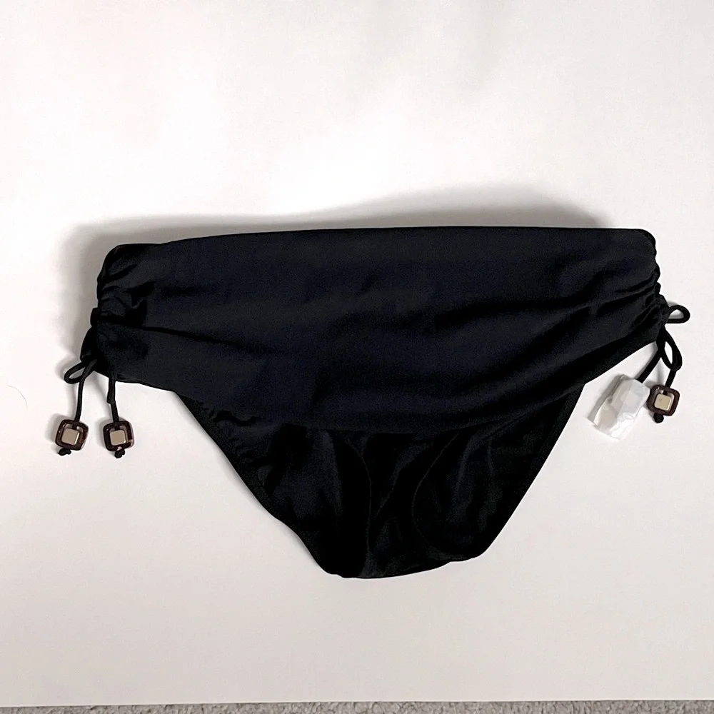 Gottex Profile Swimsuit Bottom Black Fold Waist Side Accents Beach Coastal